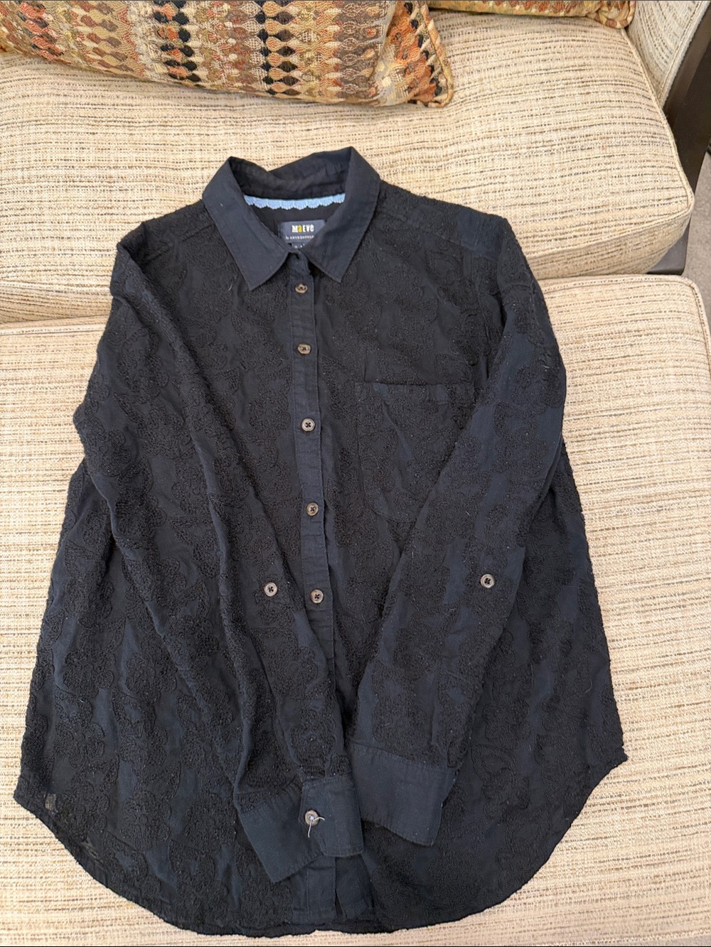 Maeve Black Lace-Textured Button-Up Shirt Size 4 by Anthropology